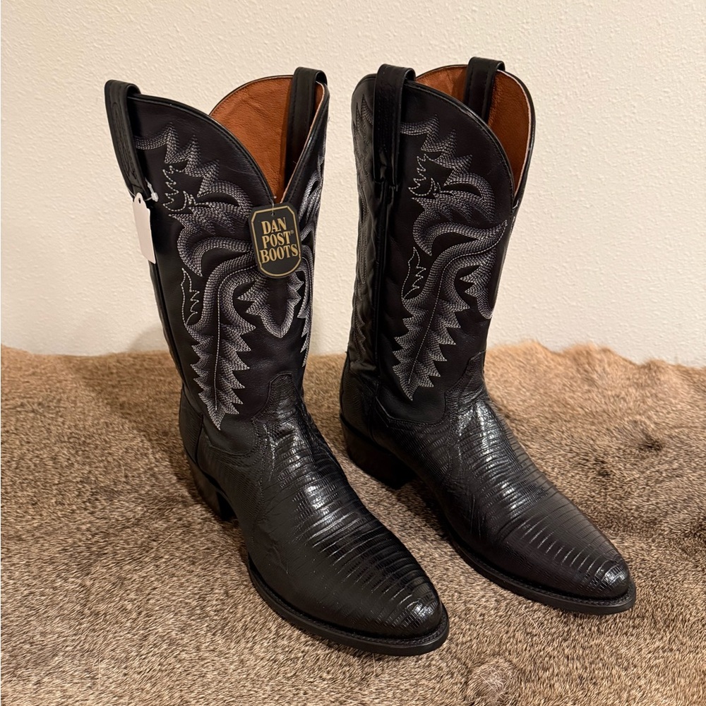 Dan Post genuine lizard Black and Gray Cowboy Boots
